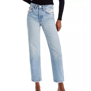 Re Done 70S High Rise Straight Stovepipe Jeans in Ripped Tide